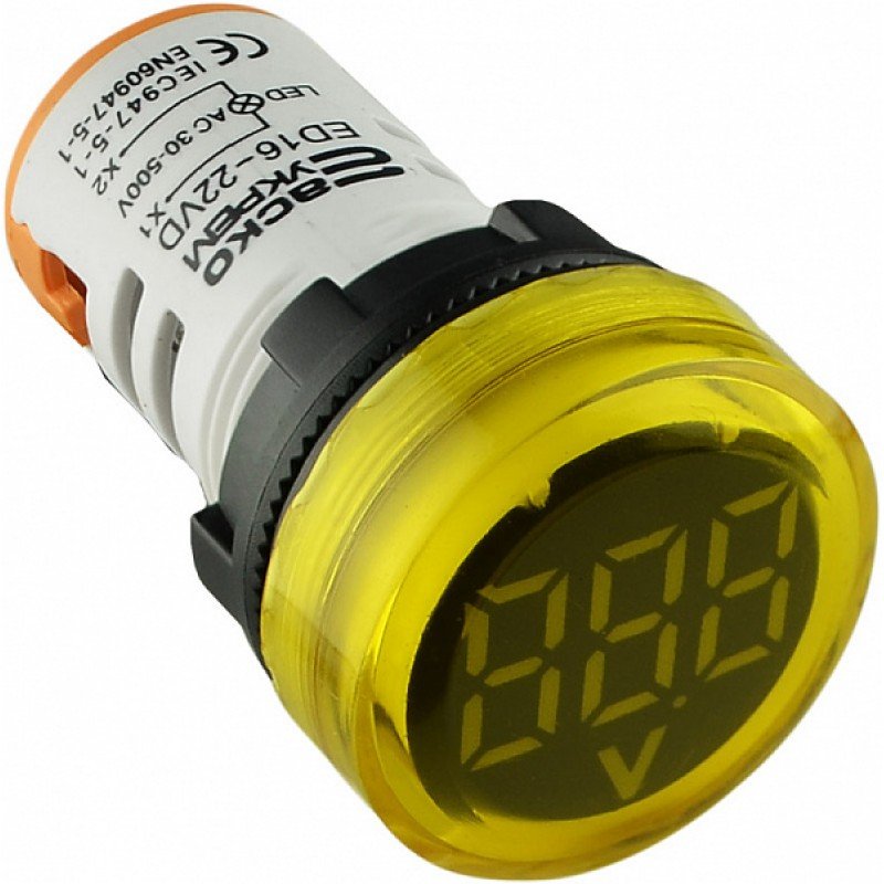 Круглий цифровий вимірювач напруги ED16-22VD 30-500В АС (жовтий)