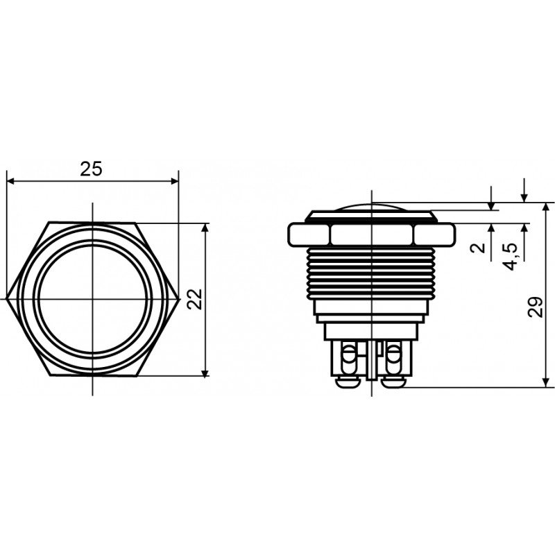 TY 19-231P Pcb Кнопка металева опукла, (з'єднання під пайку), 1NO.