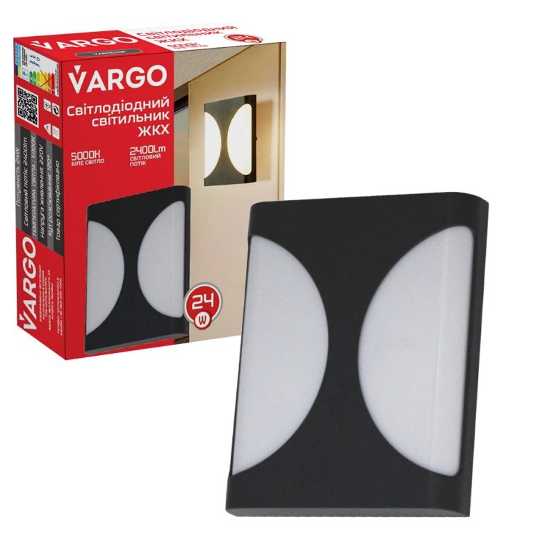 LED свiтильник VARGO ЖКХ 24W 6500K 2400lm IP54 прямокутн. Розмір: 200x162x58мм (111855)