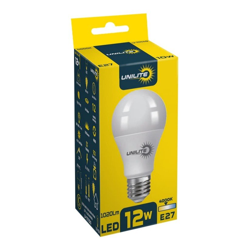 LED лампа UNILITE A60 12W E27 4000K 1020lm (111150)