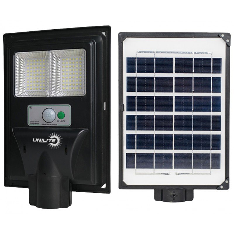 LED вуличний світильник на сонячній батареї UNILITE 30W 6500K, Акумулятор: 3.2V, 4.5Аh Сонячна панель: 6V, 4W, з датчик руху, 117917