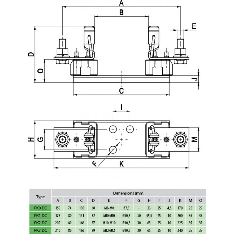 Корпус запобіжника PK M8-M8 DC 1000V 1p 004122033