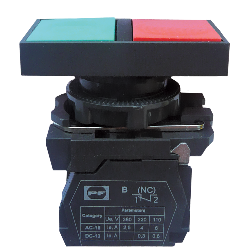 Вимикач кнопковий пластиковий FP5-AL8325 1NO 1NC (зел-червон)