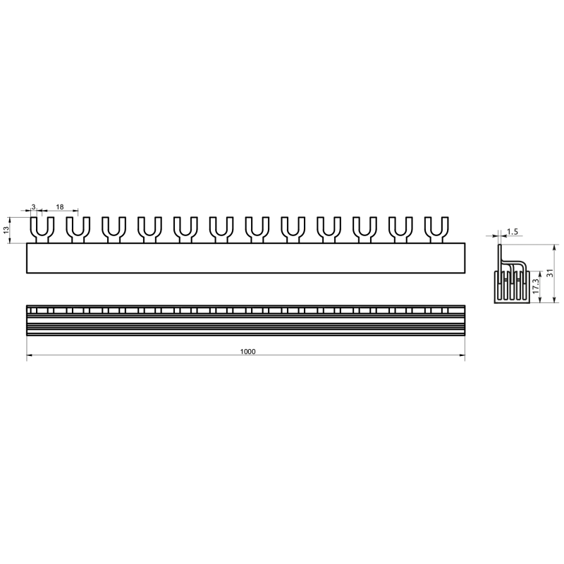 Гребінчаста шина FLF 16мм2 100A 3P 54 модуля тип FORK