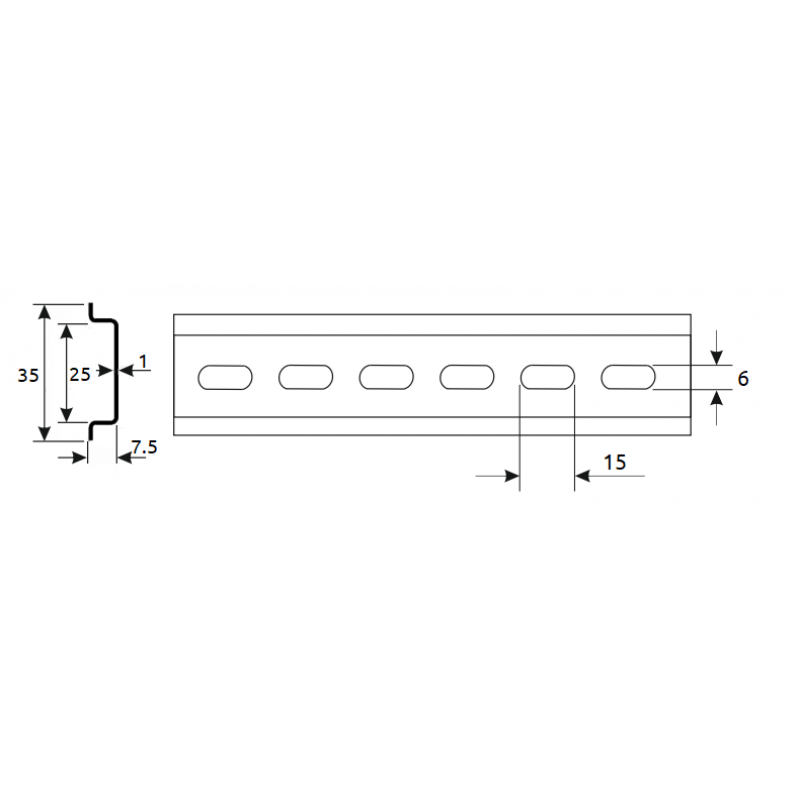 DIN-рейка FD 35x7.5 (1mm) з перфорацією 6x15 (100mm)