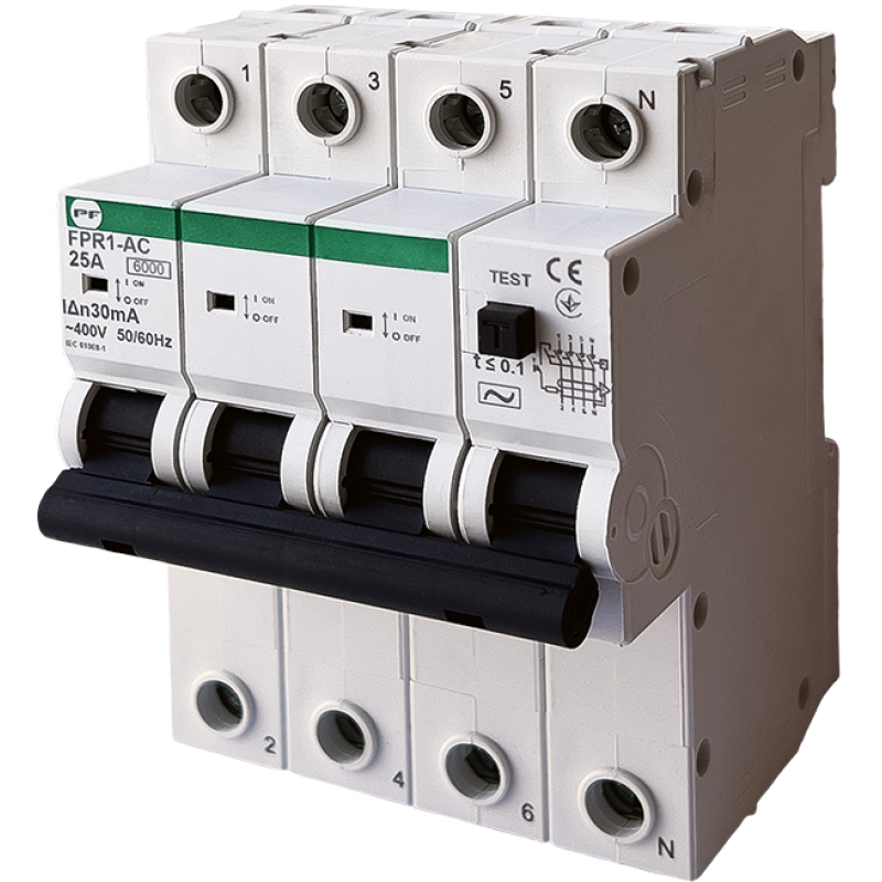 Реле захисного відключення FPR1-AC 25А/0,03A 4P АС 6kA