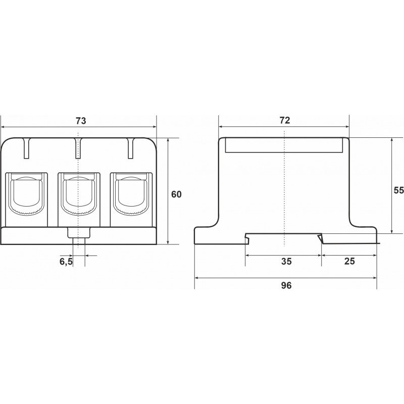 Клема FT1150N 3P,Cu:35-150 / Al:35-150 35-150мм2, синя