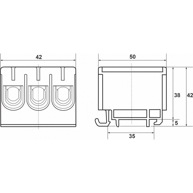 Клема FT1050N 3P,Cu:2.5-50 / Al:6-50 2.5-50мм2, синя