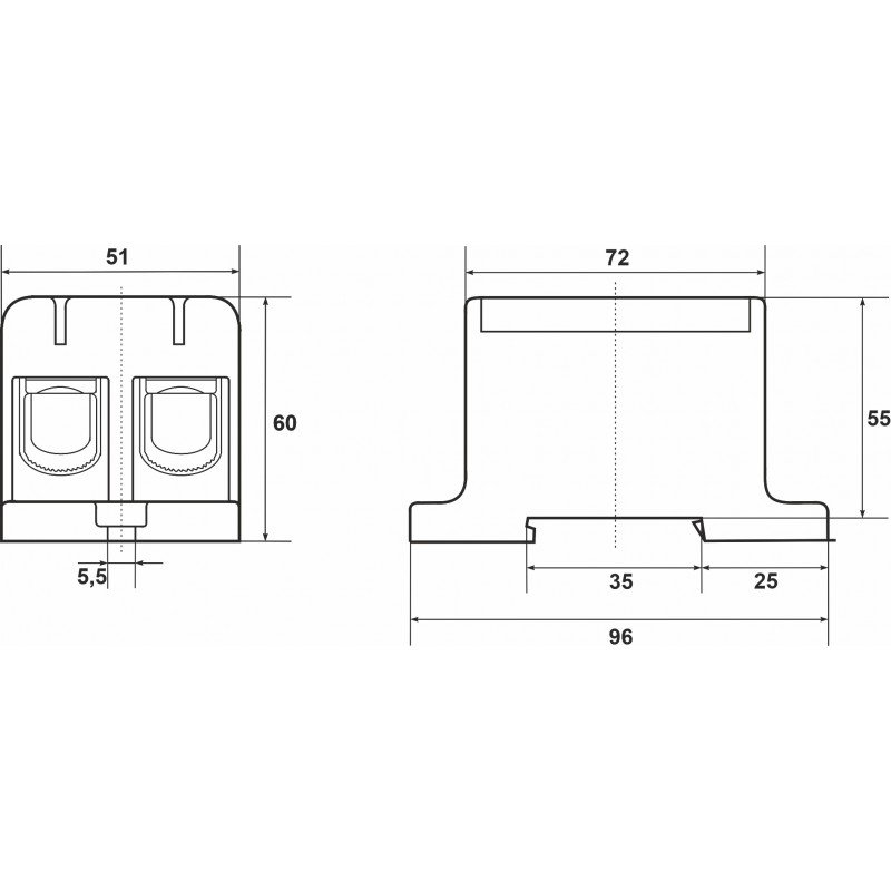 Клема FT1150N 2P,Cu:35-150 / Al:35-150 35-150мм2, синя