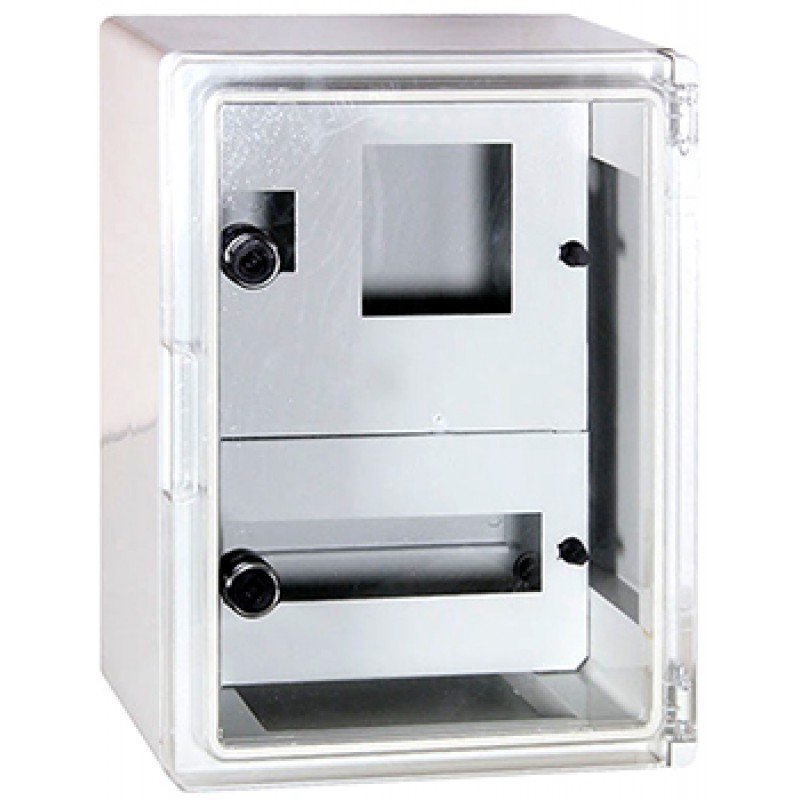 Корпус удароміцний з АБС-пластика e.plbox.300.400.165.1f.15m.tr, 300х400х165мм, IP65 з прозорими дверцятами, панеллю під 1 - фазний лічильник та 15 модулі
