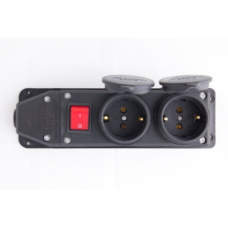 Розетка подвійна з захисною кришкою каучукова e.socket.rubber.029.2.16.s, з з/к, 16А, з вимикачем