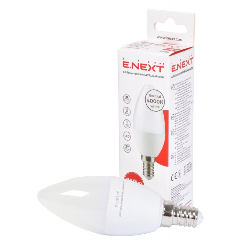 Лампа світлодіодна e.LED.lamp.stand.B35.E14.6.4000, 6Вт, 4000К 110лм/Вт
