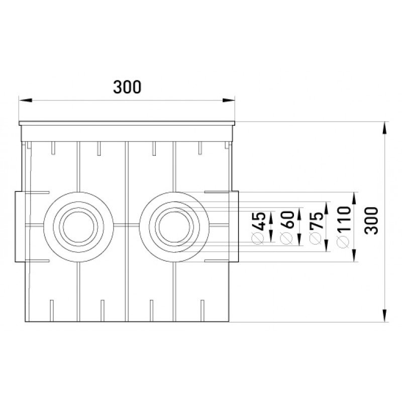 Колодязь кабельний пластиковий e.manhole.300.300.300.6.cover, 300х300х300мм, 6 виходів під трубу, з кришкою