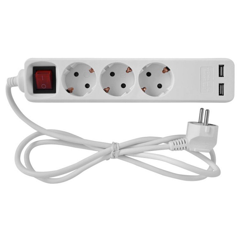 Подовжувач e.es.3.1.5.z.s.b.2.usb 3 гнізда, 1.5м, з з/к з USB-зарядкою, з вимикачем, baby protect