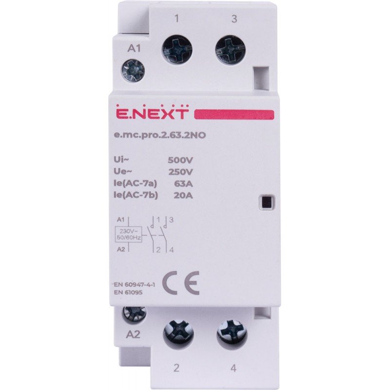 Модульний контактор e.mc.pro.2.63.2NO, 2р, 63А, 2NO, 220В