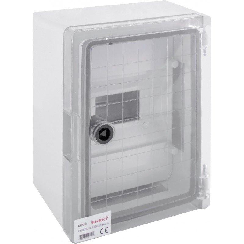 Корпус удароміцний з АБС-пластика e.plbox.210.280.130.8m.tr, 210х280х130мм, IP65 з прозорими дверцятами та панеллю під 8 модулів