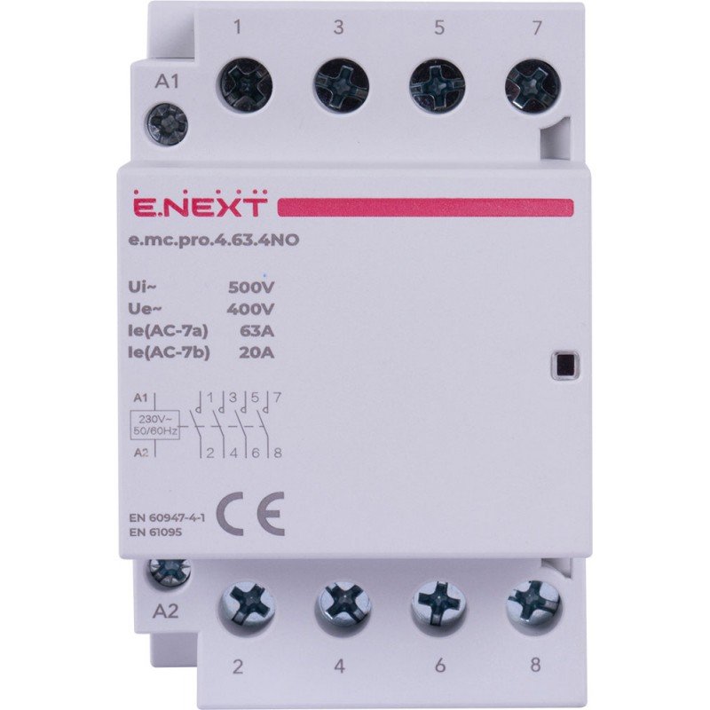 Модульний контактор e.mc.pro.4.63.4NO, 4р, 63А, 4NO, 220В