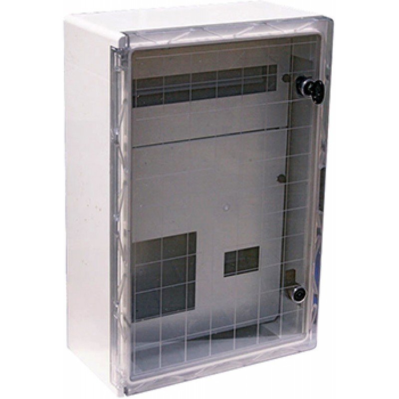 Корпус удароміцний з АБС-пластика e.plbox.400.600.200.3f.20m.tr, 400х600х200мм, IP65 з прозорими дверцятами, панеллю під 3 - фазний лічильник та 20 модулів