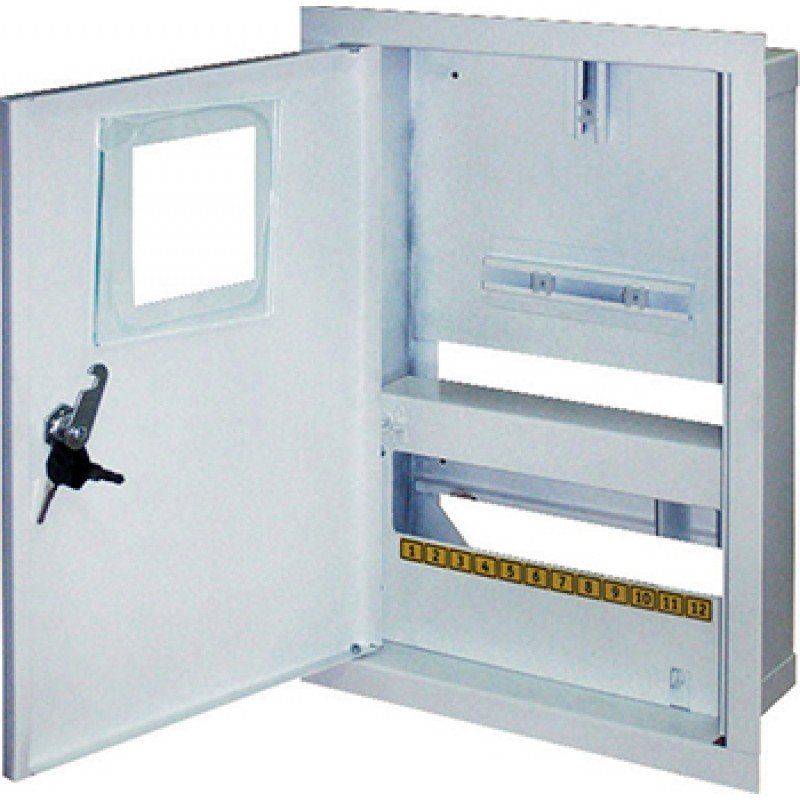 Корпус e.mbox.stand.w.f1.12.z металевий, під 1-ф лічильник, 12 мод., що вбудовується, з замком