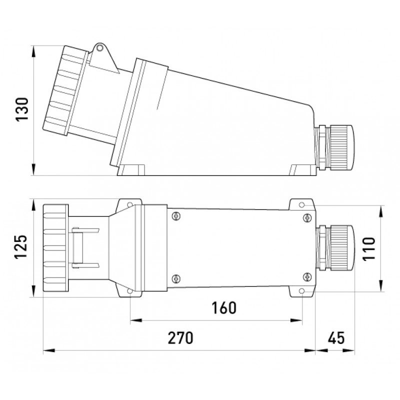 Силова розетка стаціонарна e.socket.pro.5.63, 5п., 380В, IP 67, 63А (135)