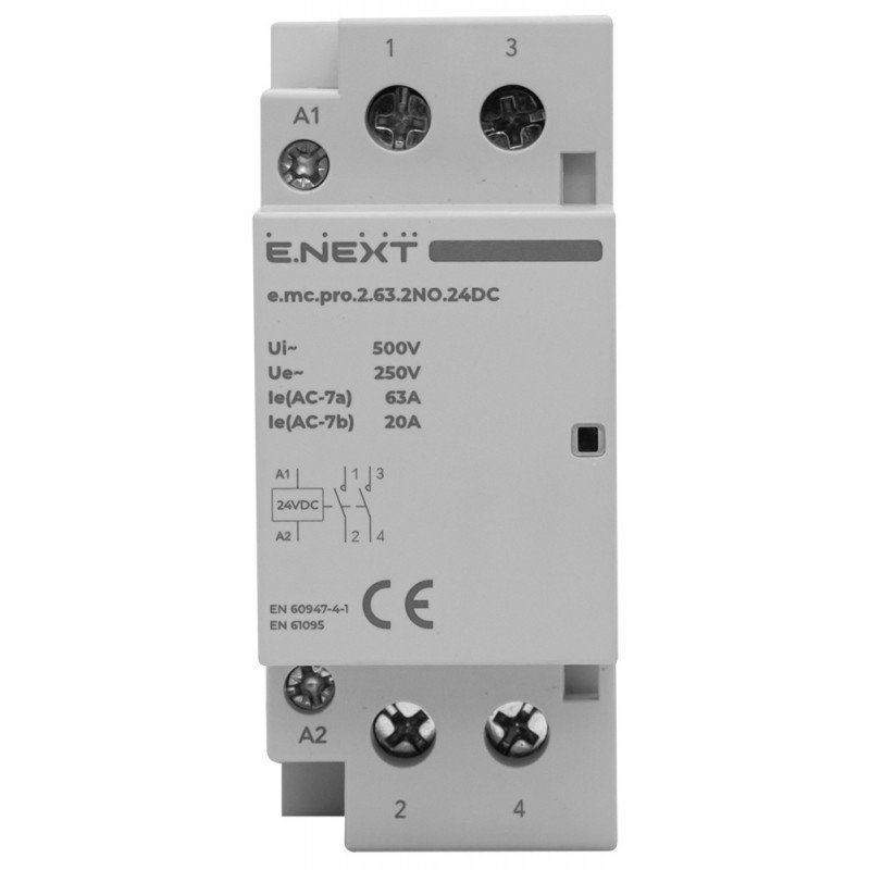 Модульний контактор e.mc.pro.2.63.2NO.24DC, 2р, 63А, 2NO, 24В