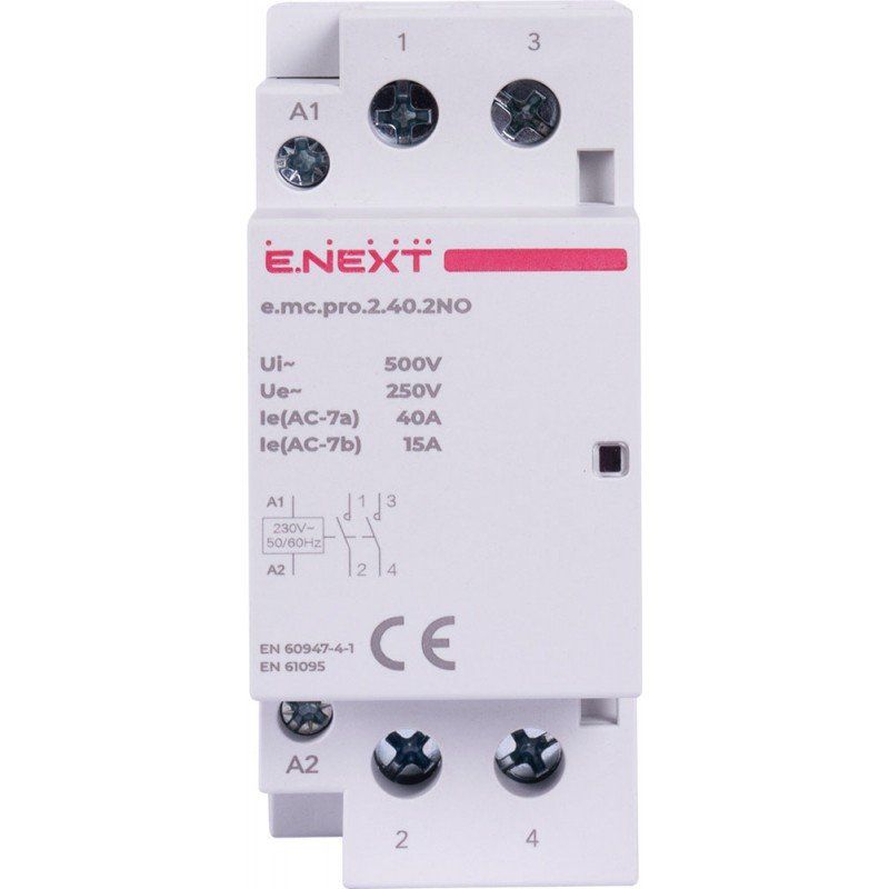 Модульний контактор e.mc.pro.2.40.2NO, 2р, 40А, 2NO, 220В