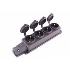 Розетка чотирьохмісна з захисною кришкою каучукова e.socket.rubber.029.4.16, з з/к, 16А