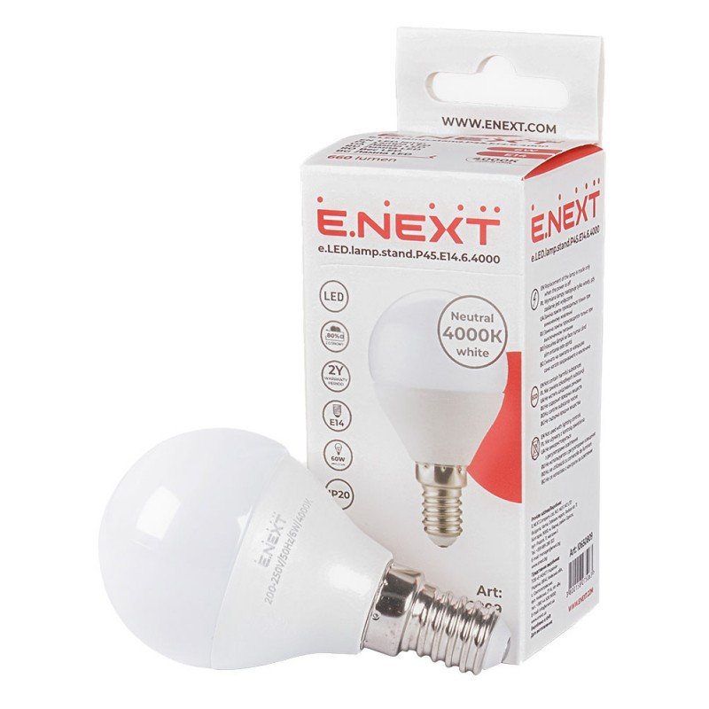Лампа світлодіодна e.LED.lamp.stand.P45.E14.6.4000, 6Вт, 4000К 110лм/Вт
