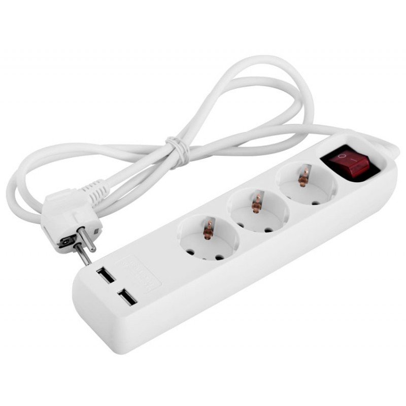 Подовжувач e.es.3.1.5.z.s.b.2.usb 3 гнізда, 1.5м, з з/к з USB-зарядкою, з вимикачем, baby protect