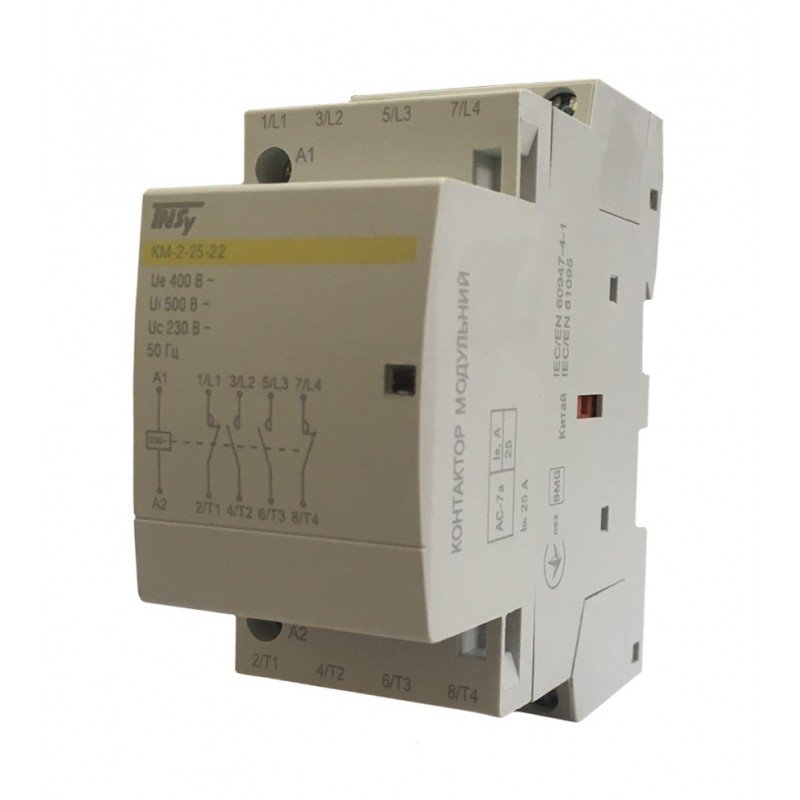 Контактор модульний КМ-2-25-22 25А 230AC 2NO-2NC 4р 2мод. TNSy