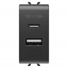 Розетка 2хUSB Chorusmart A+C TYPE 5V 3A 1M чорний GEWISS