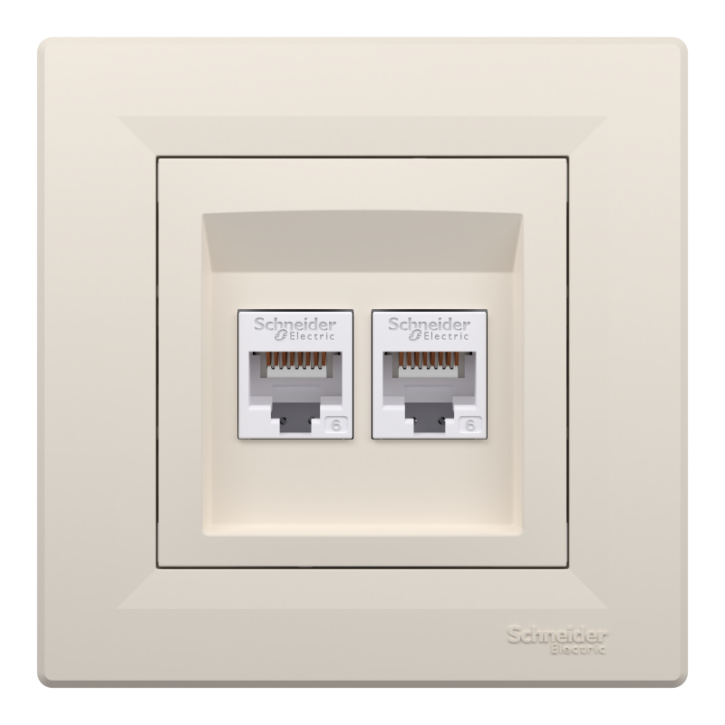 РОЗЕТКА КОМП'ЮТЕРНА RJ45 UTP КАТ.6 ПОДВІЙНА КРЕМ ASFORA