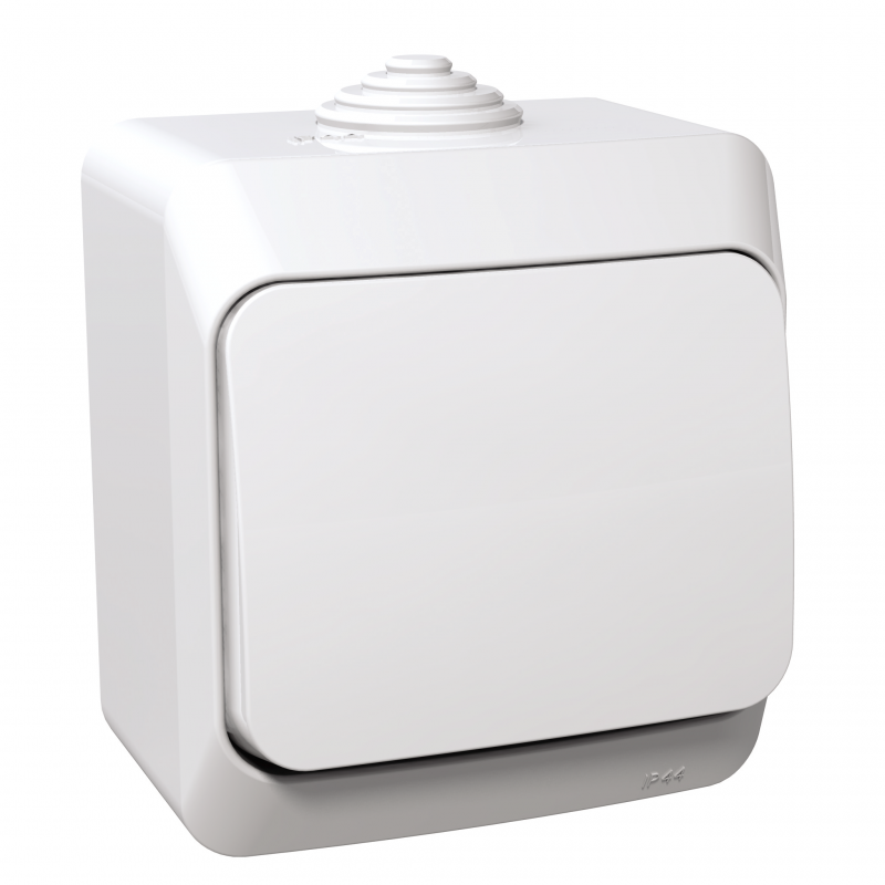 Вимикач 1-клавішний IP44 Cedar Plus, накладний монтаж, білий